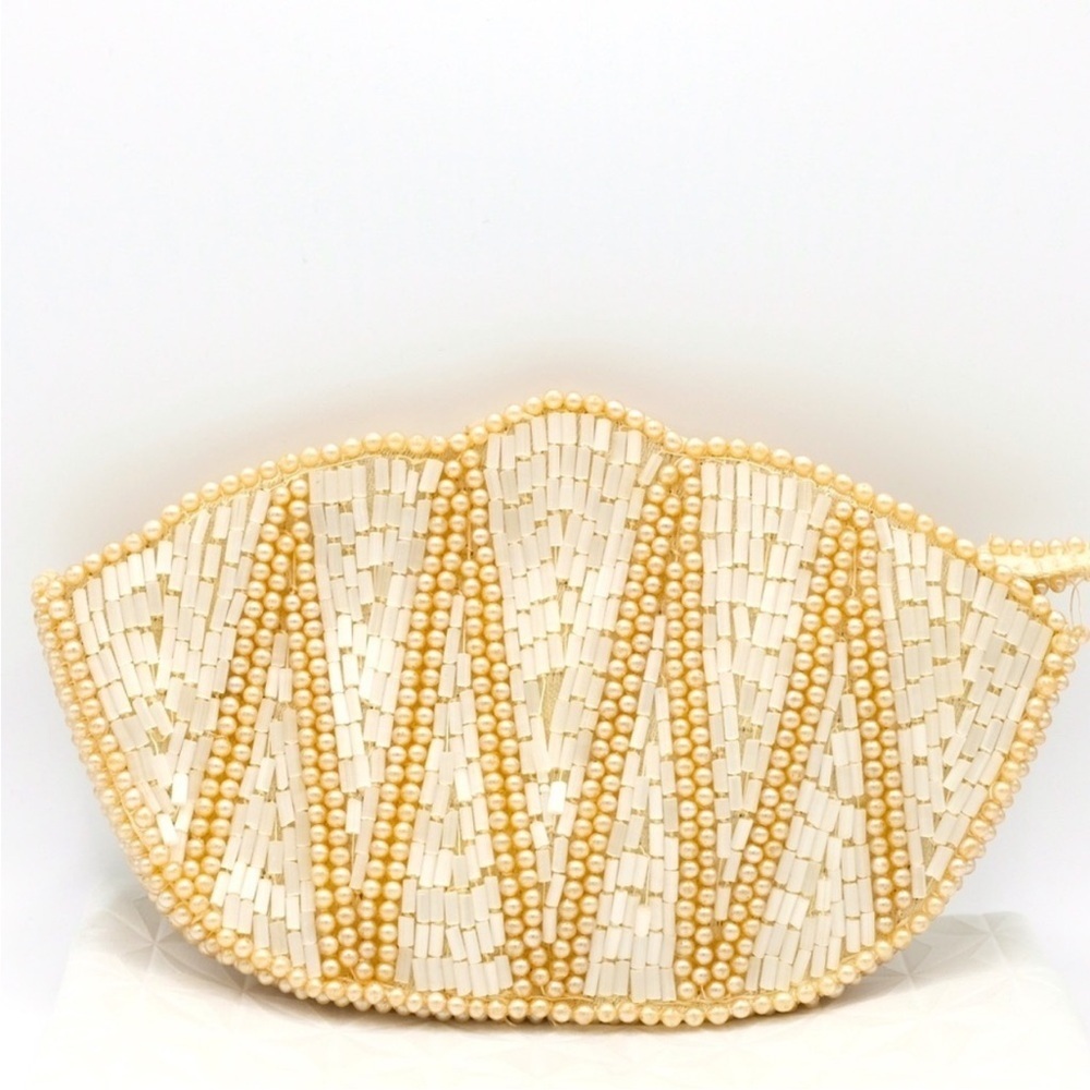 Vintage La Regale Beaded Pearl & Gold Art Deco Evening Clutch Parties & NYE